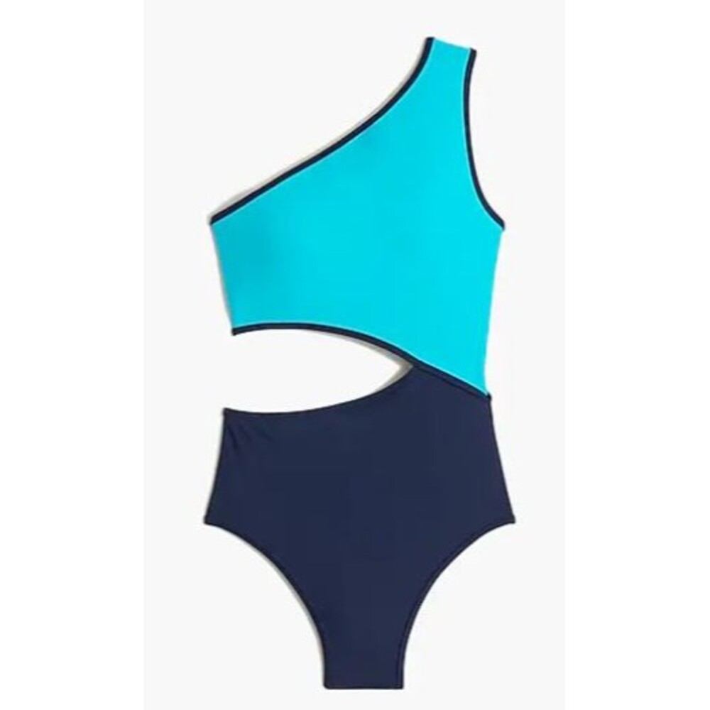 NWT J Crew One-Piece Swimsuit One-Shoulder Cut Out Color Block Swimsuit - Size L
